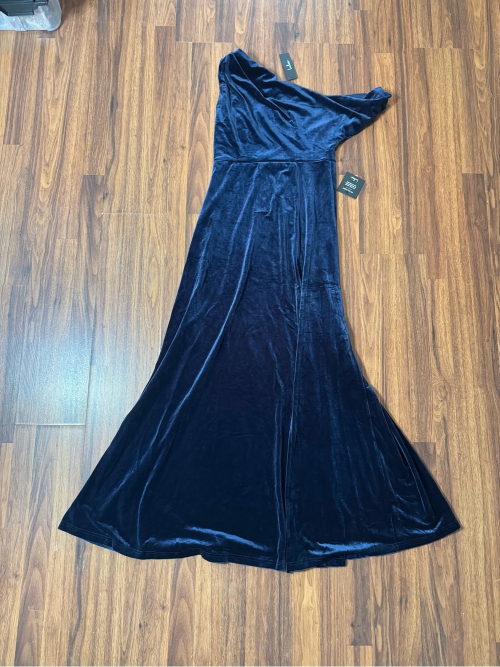 NEW Lulus Coveted Confidence Navy Blue Velvet Asymmetrical Maxi Dress Large